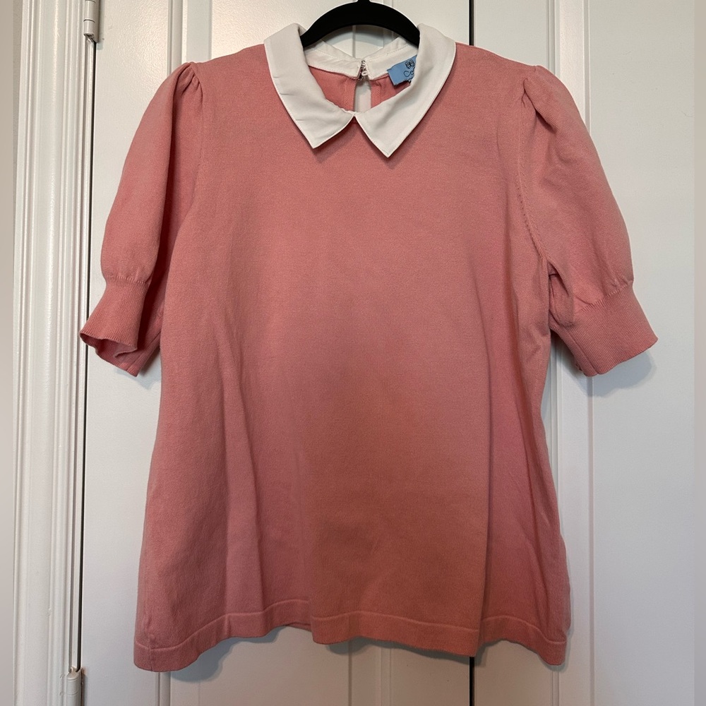 Cece Pink Short Sleeve Peter Pan Collar Top